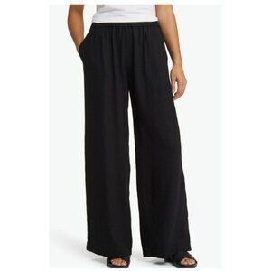 Loveappella  Womens Wide-Leg Pants Sise Small  Black Elastic Waist Relaxed Fit